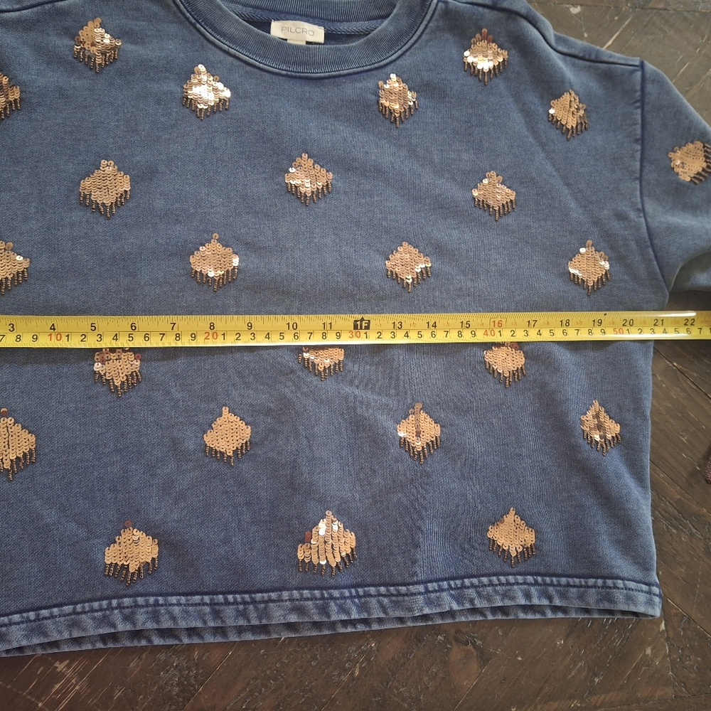 Pilcro Navy Blue Sequin Dot Cropped Sweatshirt Size XS. - Picture 5 of 9